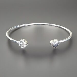 Silvertone Open Heart and Floral Minimalist Cuff Bracelet